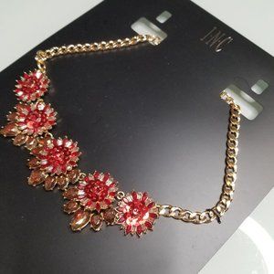INC International Concepts Gold-Tone Red Embellished Flower Necklace